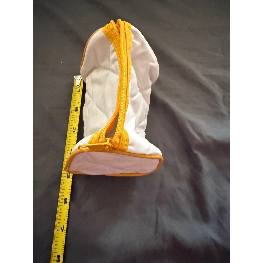Quilted Cosmetic Bag White with Yellow Trim Zippered Makeup Pouch Travel Case
